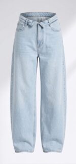 Beli katlama detaylı açık mavi wide leg jean - Görsel 2