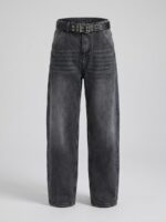 Kemerli Baggy Fit Yüksek Bel Füme Jean - Görsel 4
