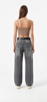 Kemerli Baggy Fit Yüksek Bel Füme Jean - Görsel 5