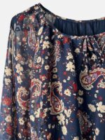 Beli Lastikli Lacivert Çiçekli Kemerli Mini Şifon Elbise - Kadın - Görsel 6