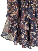 Beli Lastikli Lacivert Çiçekli Kemerli Mini Şifon Elbise - Kadın - Görsel 5